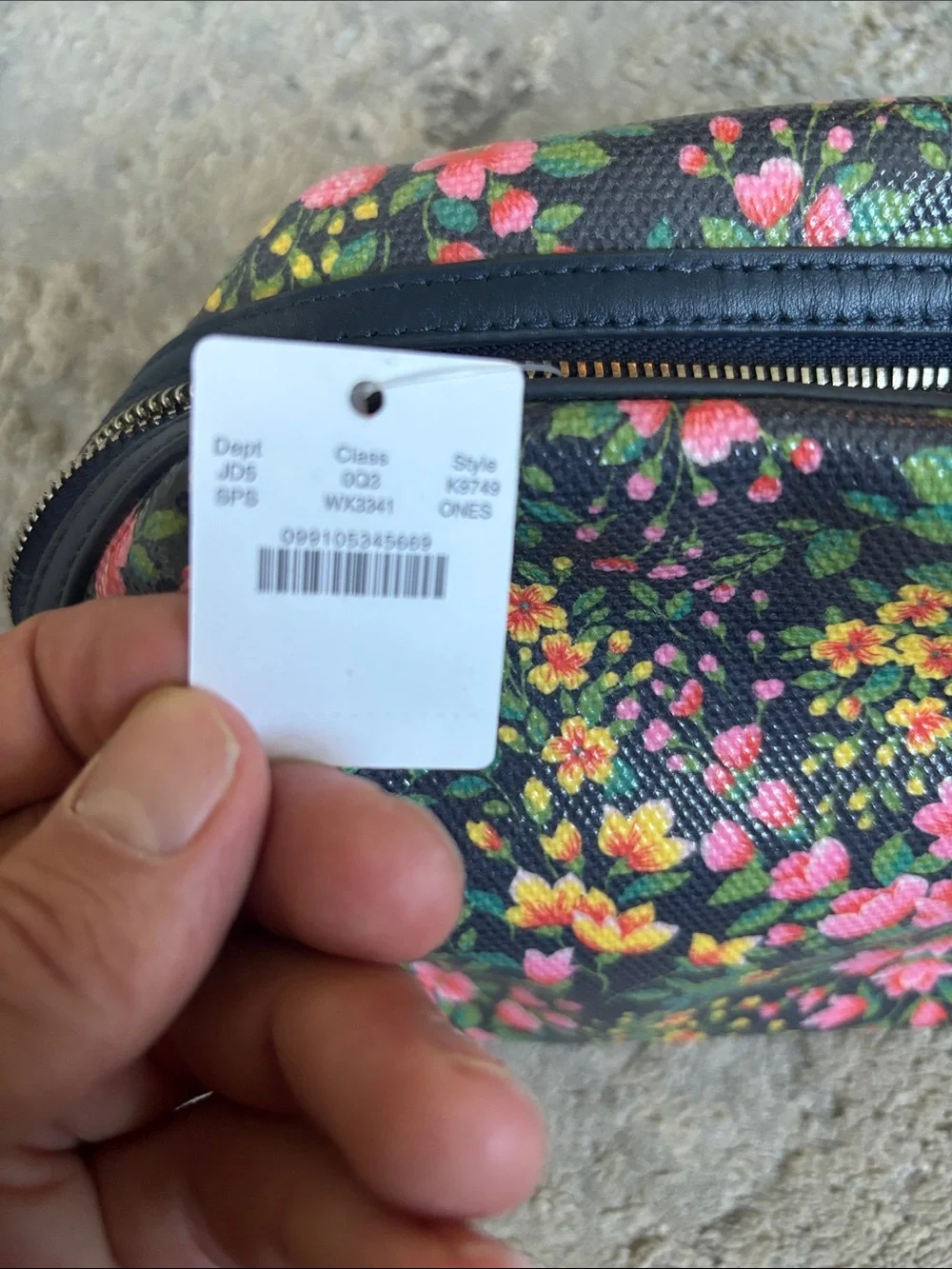J. Crew Factory Navy Floral Zip Makeup Pouch with Pink & Yellow Blooms